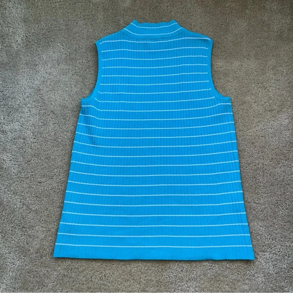 Talbots Turquoise Blue Rib Knit Striped Mock Neck Sleeveless Sweater - S - EUC - Picture 7 of 7